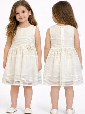 NWT H&M White Sleeveless Dress Toddler Girl Size 2-3Y | Textured Stripe Party Dr